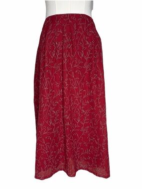 Vintage Y2K Red Burgundy Floral Maxi Skirt Boho Whimsigoth